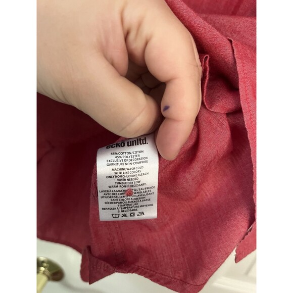 Ecko Unltd. Men Classic Short Sleeve Button-Up Shirt Pockets Red Size S - Picture 6 of 8